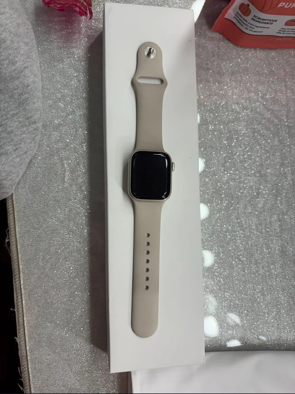 Apple Watch with Stone/Beige Sport Band
